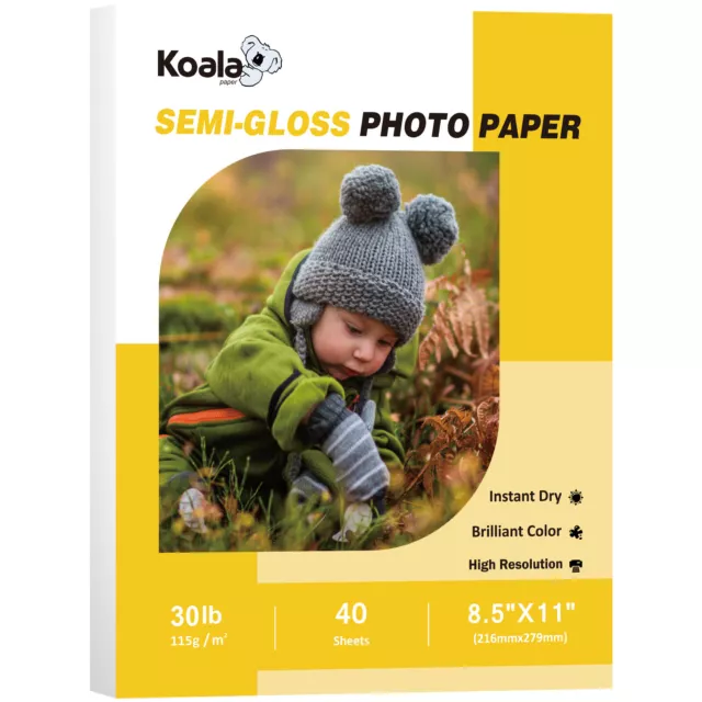 Koala Semi Glossy Photo Paper 8.5x11 for Inkjet + Laser Printers 30lb Brochure