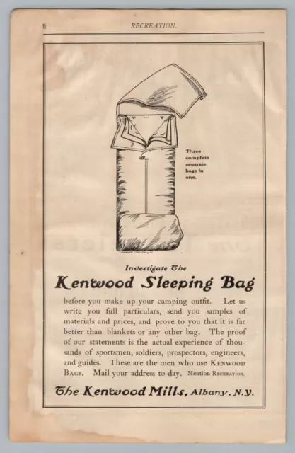 1890s-1910s Print Ad Kenwood Mills Sleeping Bag Albany New York, Travelers Ins
