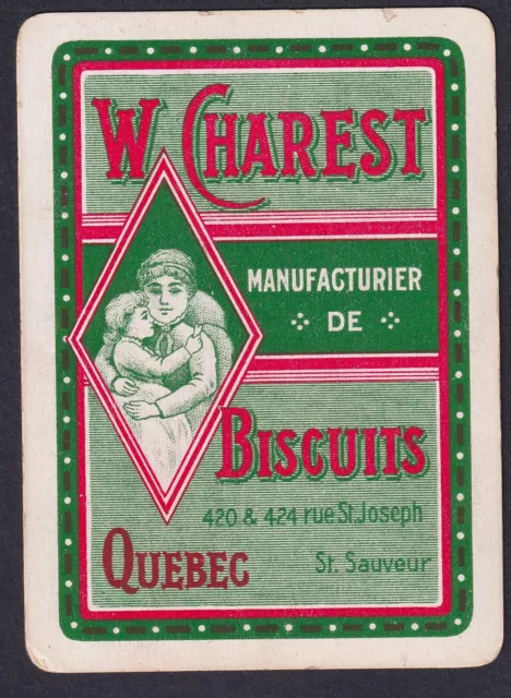 1 Wide Swap Playing Card W Charest Biscuits Quebec Canada Lady & Baby Advert