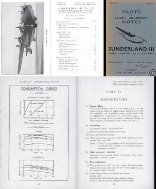 SHORT SUNDERLAND FLYING BOAT MANUALS mks I II III WWII RAF coastal command