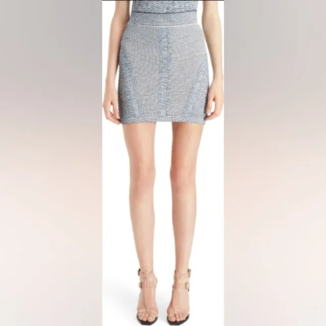 Balmain Tweed Effect Knit Mini skirt blue denim size US 4 NWT