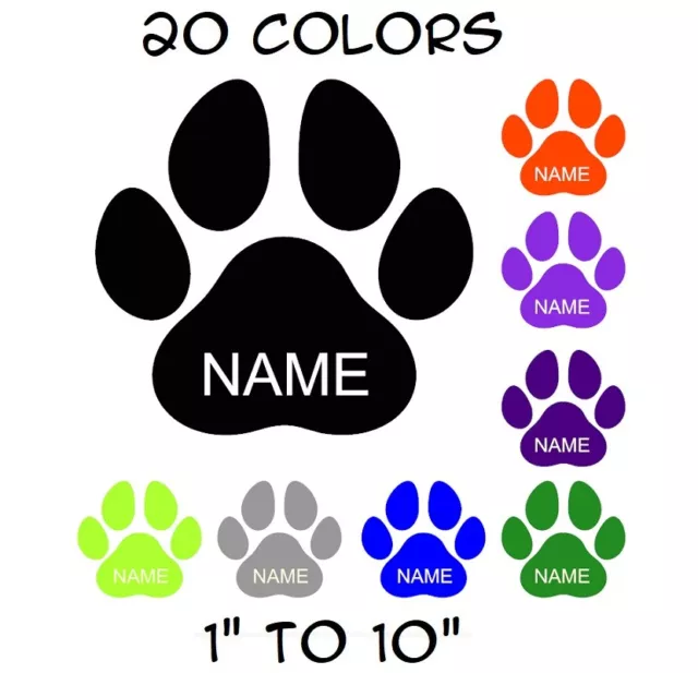 Custom Name Paw Sticker Vinyl Decal - Dog Cat Pet Puppy Love Wall Decor Car