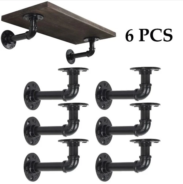 6 Packs Industrial Wall Mount DIY Pipe Shelf Brackets Home Floating Pipe Shelf