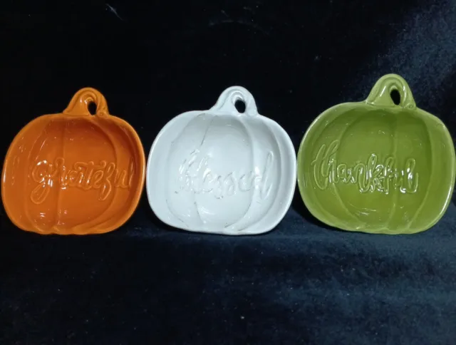 Blessed & Grateful & Thanks  Pumpkin Bowls Green & Orange & White Fall/Autumn 3