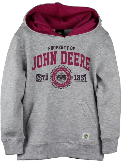 Nuovo Grigio Property Of John Deere Felpa con Cappuccio Ragazze Misura 4, 5, 10