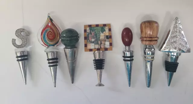Lot 7 Mixed Wine Bottle Stoppers Marble Glass Metal Monogram S Rhinestone Wooden