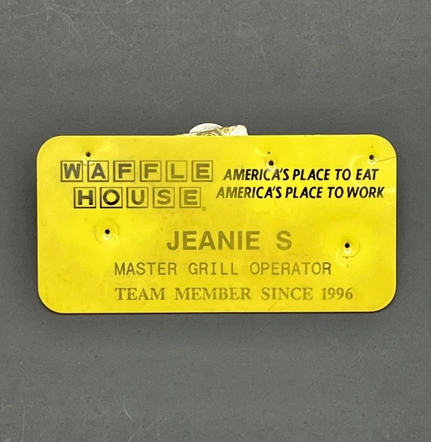 VINTAGE WAFFLE HOUSE Name Tag “Jeanie S Master Grill Operator . . Since