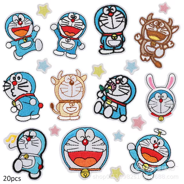 20Pcs Iron On Patches Doraemon Embroidered Applique Patch DIY Clothes Bag Jeans