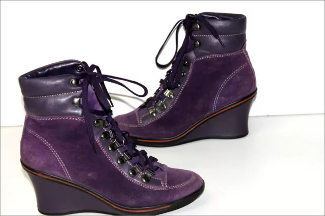 GEOX STIVALI CON lacci Zeppe Viola Camoscio e cuoio T 35 OTTIMA