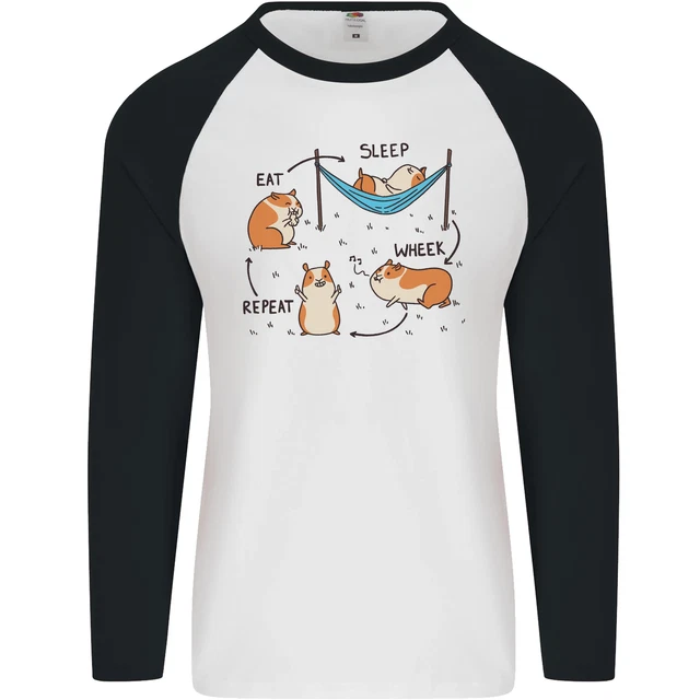 Criceto Eat Sleep Wheek Ripetere Divertente Uomo L/S Baseball Maglietta