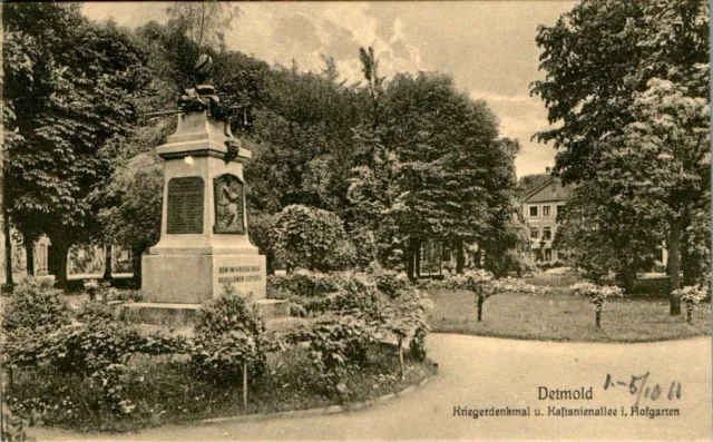 Postk Greet From Detmold Kr. Lip War Monument + Chestnut Avenue 1911 Westphalia