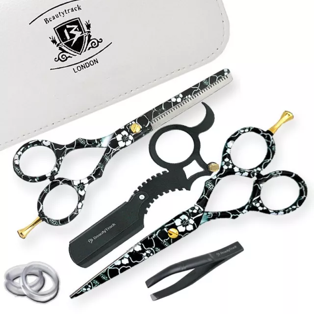 Pro Barber Hairdressing Thinning 5.5" Scissors Set Straight Cut Throat Razor Kit
