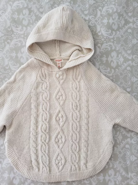 Cat & Jack 4T 5T Girl Ivory Chunky Cable Knit Poncho Hooded Pull Over Sweater