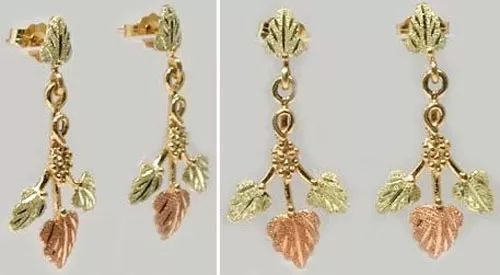 Handmade S. Dakota Black Hills 12kt Gold Red Green Grape Leaf Earrings Mycenean