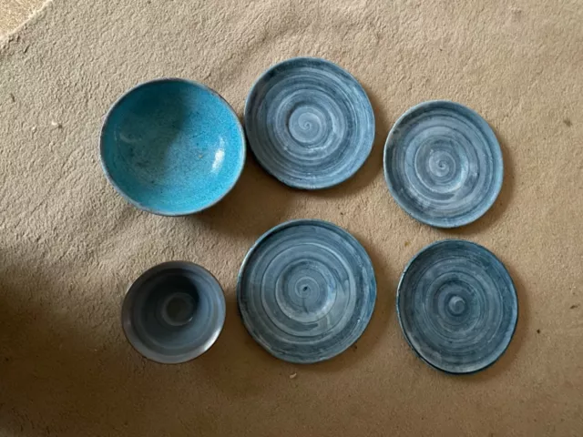 Avallone Vietri Keramik 1930 6 Telle Blau Teller Schale