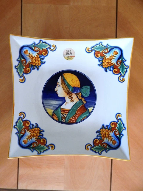 New Nova Deruta Italy Women Portrait Pottery Majolica Large Square Plate 14”
