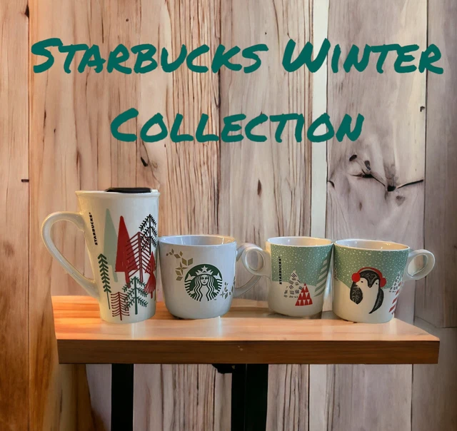 Starbucks Coffee Cups Mugs Travel Cup Winter Penguins Christmas Tea LOT of 4