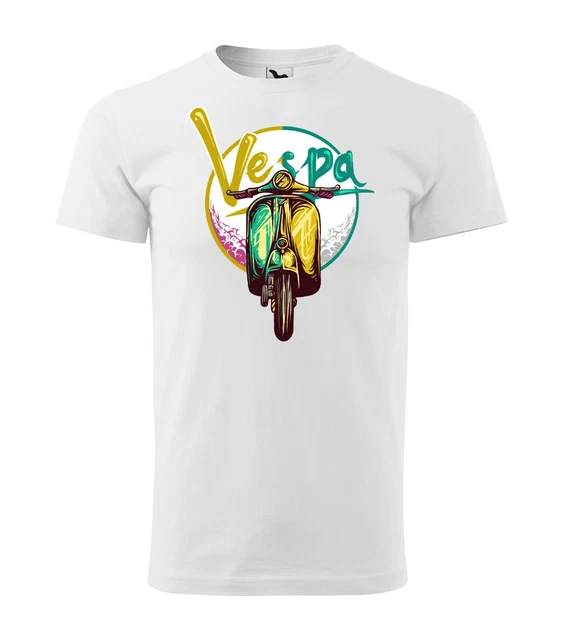 T-shirt Uomo Manica Corta 100% Cotone S-2XL Bianco / Nero Vespa Spirito Italiano