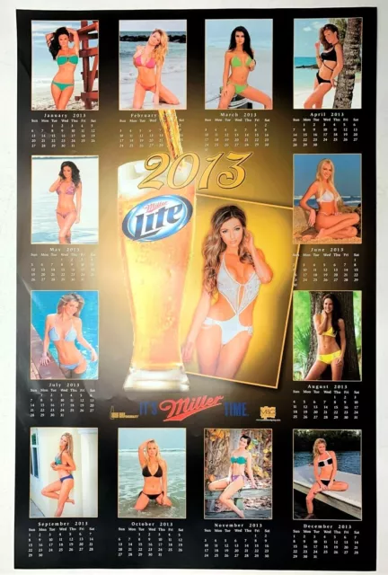 Vintage Sexy Swimsuit Calendar Girls Models Miller Lite Beer Poster 2013 - 28x18