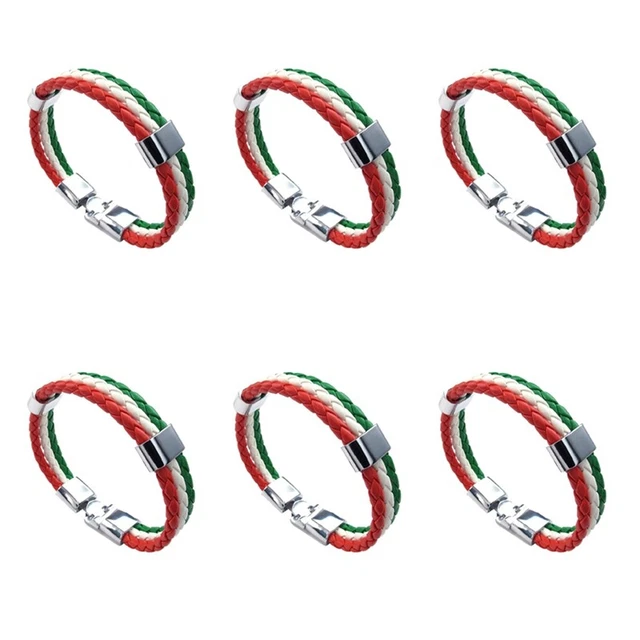 6X Jewelry Bracelet, Italian Flag Bangle, Leather Alloy, for Men's Women, G S2W6