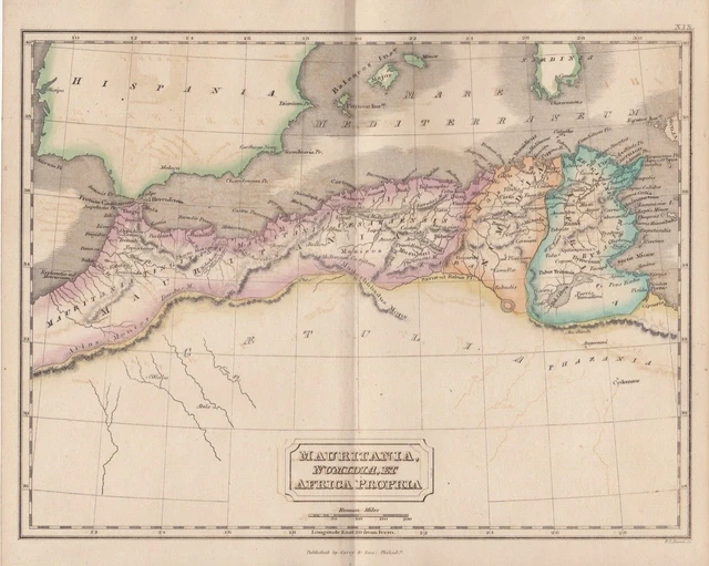 1836 Antique Map - Roman Provinces of North Africa - Mauritania - S. Butler D.D.