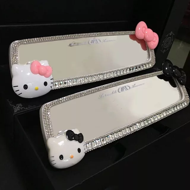 Cute Hello Kitty Sanrio Car Rearview mirror Diamond Rhinestone Girl Auto 3