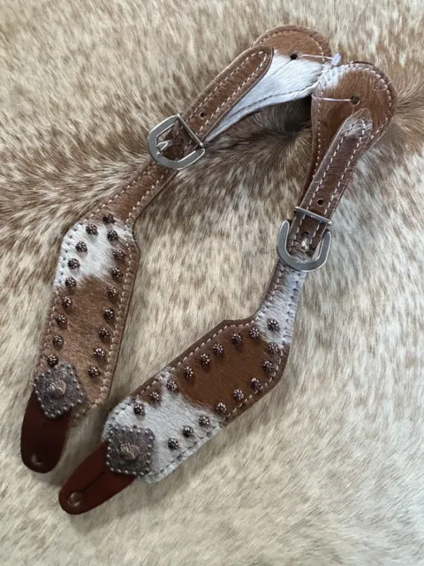 Adult Size Pair Of Genuine Hair On Cowhide Leather Western Spur Straps