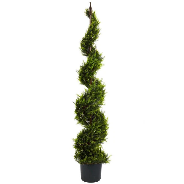 Nearly Natural Cypress Spiral Design Tree 5" Indoor Plastic Artificial Green