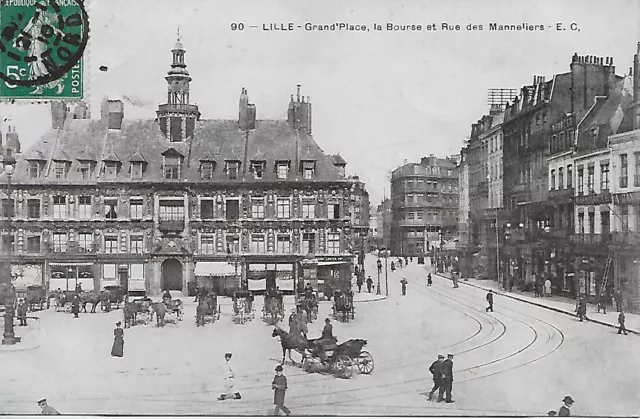 59 - C.p.a. / C.p.a. Lille Grand'place La Bourse Et Rue Des Manneliers