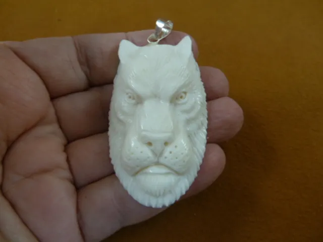 (j-panther-5-1) white Panther wild Cat PENDANT face water buffalo material