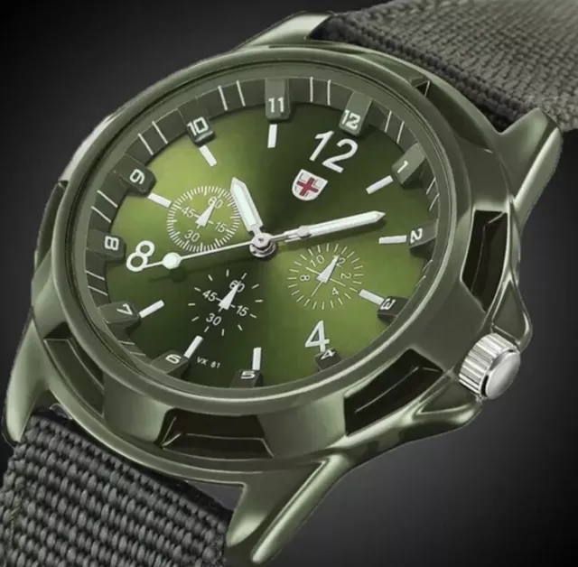 Swiss Wristwatch Men's Slim Sport Watch Military Analog Army Quartz Canvas Strap
