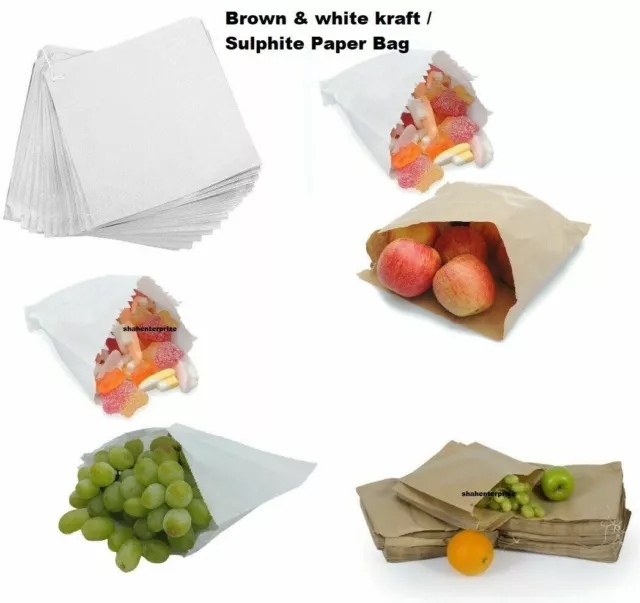 Brown & White Kraft / Sulphite Strung Paper Bags Food Sandwich Grocery Bag SE