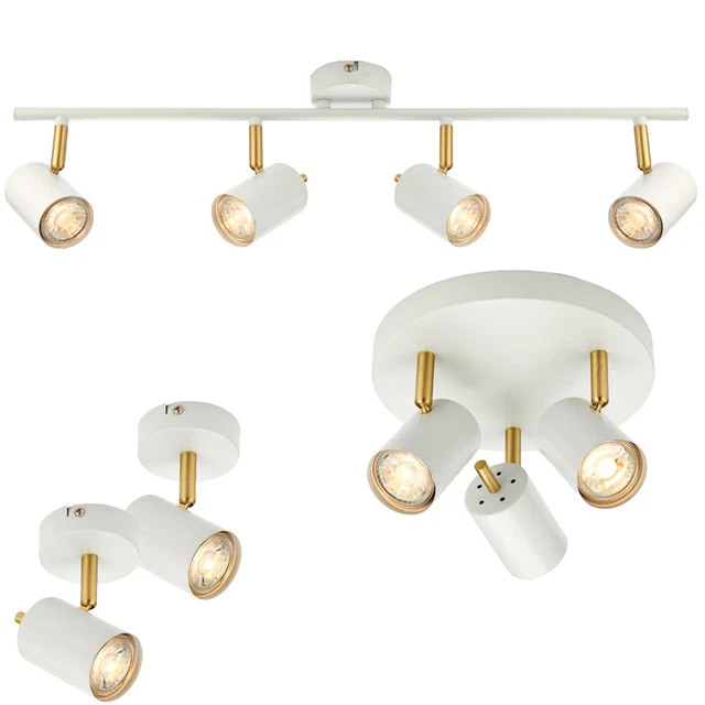White & Brass Indoor Spot Lighting LED Tilting Ceiling Kitchen Bar Down Lights