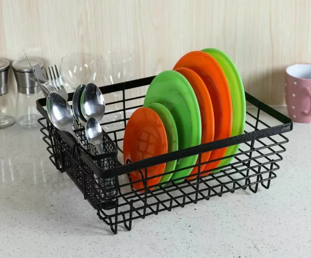 US Life Kitchen Dish Drainer Drying Rack with Drip Tray and Full-Mesh Silverware