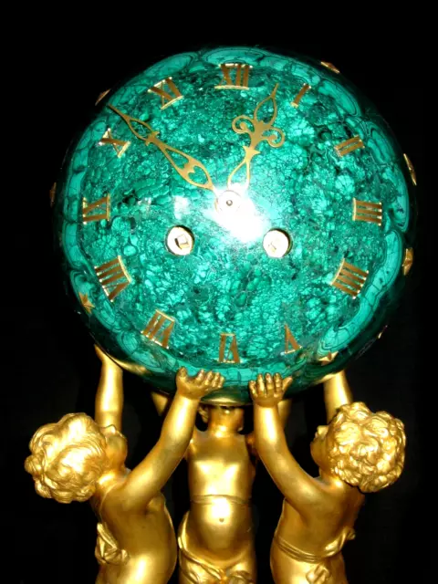 Antique French Vincenti & Cie Ormolu & Malachite Figural Clock 2