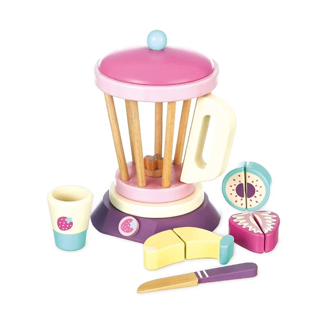 8 Pc Wooden Smoothie Maker toy - Includes wood Blender, cup, Fruits and knife...