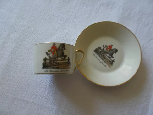 2 tasses et sous tasses à café, moka. Raynaud Limoges. Cheval et jockey 3