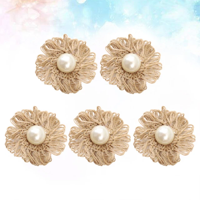 10 PIEZAS HAZLO TÚ MISMO Flor de arpillera Yute Natural Hecho a Mano Encaje Floral Arpillera Artesanía Arco de Cabello