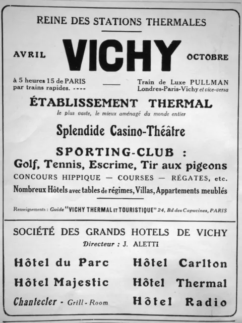 Publicité Vichy Reine Des Stations Thermales Splendide Casino Théâtre Golf Tir