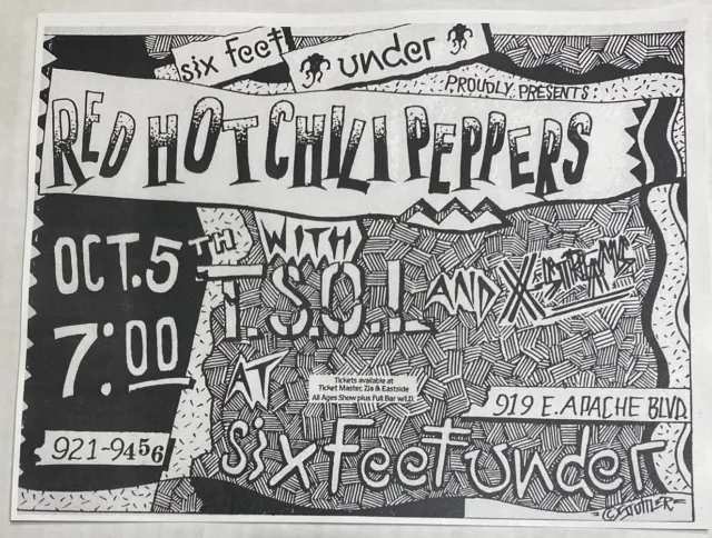 Concert Flyer  Red Hot Chili Peppers TSOL 1988 Phoenix Arizona Reproduction