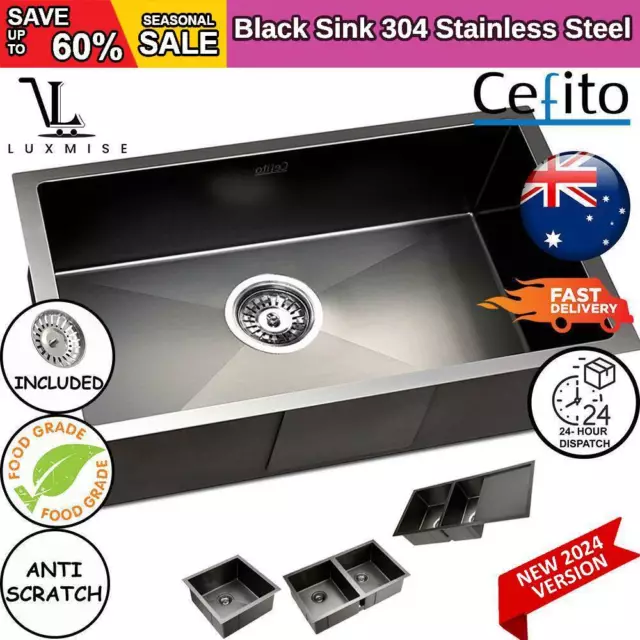 Handmade Black Sink 304 Stainless Steel Nano Kitchen Laundry Basin Heavy Duty