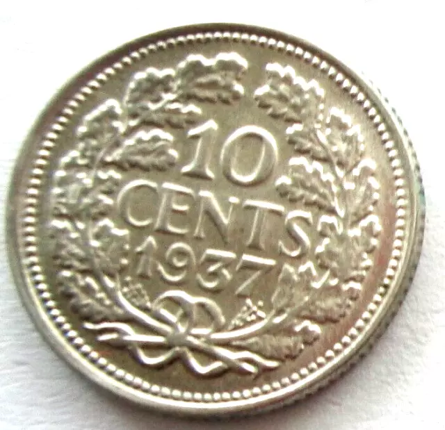 10 Cents 1937 Wilhelmina I Pays Bas Netherland Argent SPL