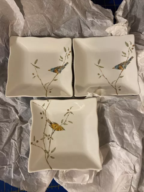 Set of (4)222 Fifth Early Bird 10-1/2" Fine China Porcelain Square Dinner Plate