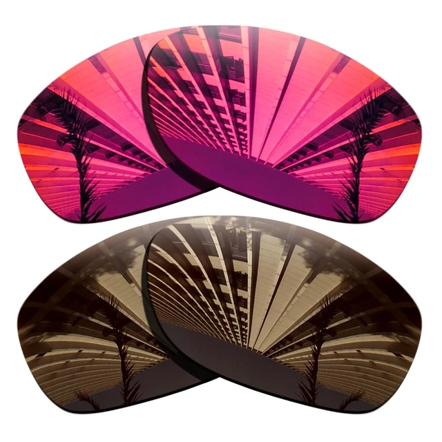 2 Pairs Polarized Replacement Lenses For-Oakley Pit Bull-Fuchsia Red+Brown