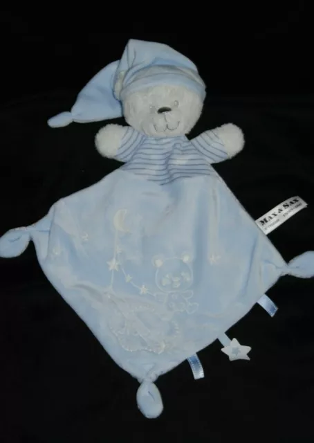 Doudou plat lapin bleu MAX & SAX étoile nuage ours lune blanc  phosphorescent