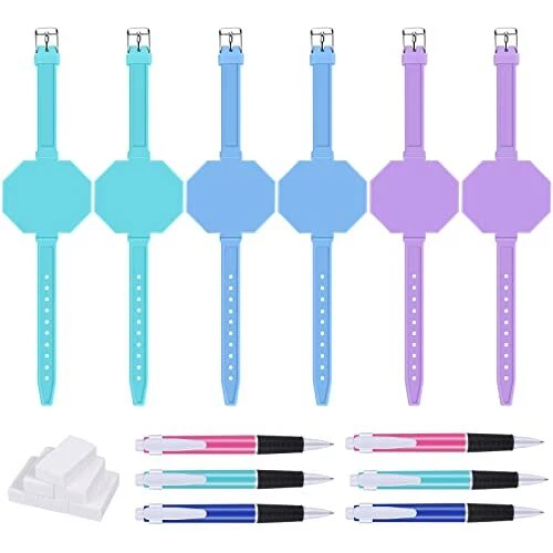 6 Pcs Wearable Silicone Watch Shape Memo Wrist Band with 6 Pcs Ballpoint Pens