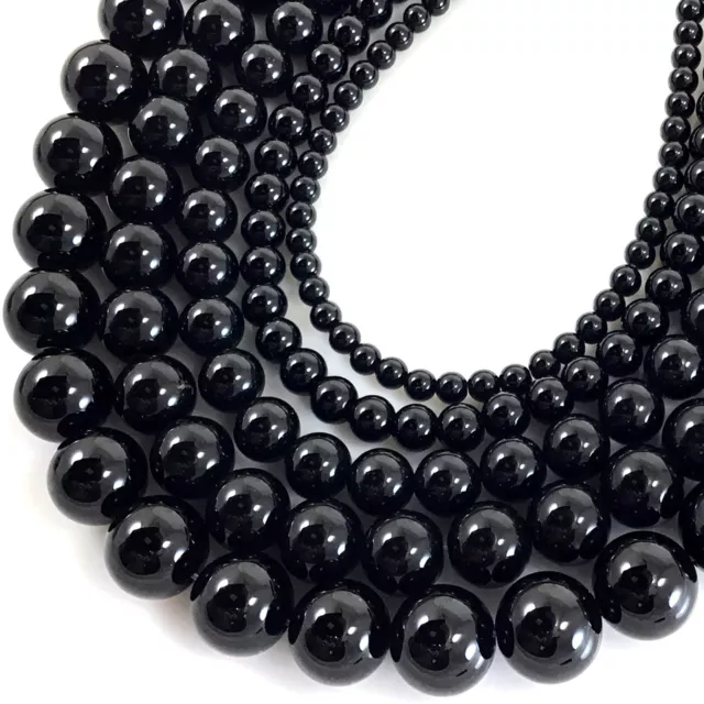 Natural Gemstone Black Onyx Round Loose Bead 15" 3mm 4mm 6mm 8mm 10mm 12 Jewelry 2