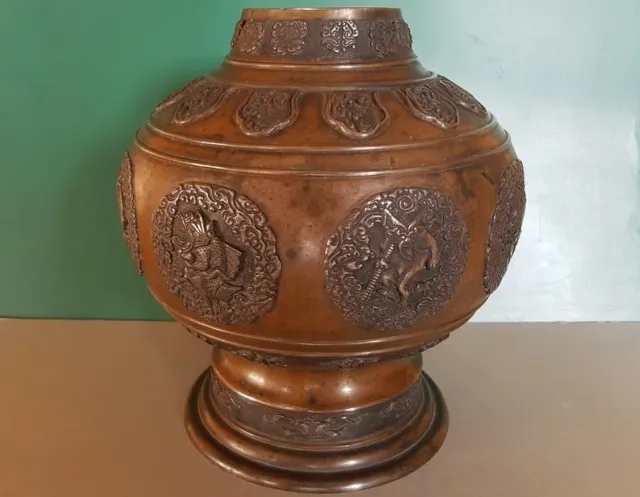 200 years old 18th century collector's Chinese bronze vase with deities monsters