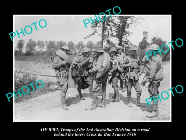 OLD POSTCARD SIZE PHOTO AUSTRALIAN MILITARY, 2nd DIV TROOPS CROIX DU BAC c1916