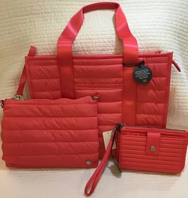 Samantha Brown To Go Tote, Crossbody & Wallet Wristlet 3 Piece Set Magenta Pink